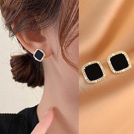 Acrylic Earrings, Alloy Rhinestone Earrings for Women, 925 Sterling Silver Pins, Square