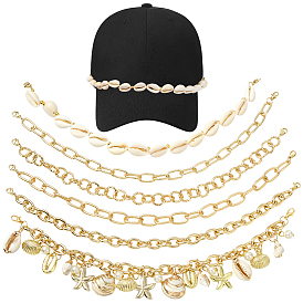 6 шт. 6 стили: ракушка каури в морском стиле, цепочка из алюминиевого и латунного сплава