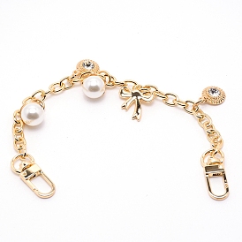 Alloy Dangling Cable Chain, with Clasps & Glass Rhinestone & ABS Imitation Pearl Beads, for Bag Accessories Replacement