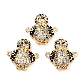 Rack Plating Brass Micro Pave Clear & Black Cubic Zirconia Penguin Connector Charms, Long-Lasting Plated, Lead Free & Cadmium Free