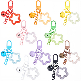 10 pièces 10 décorations pendentifs en forme d'étoile ajourée en acrylique et fer, de couleurs variées, avec fermoir pivotant en alliage, pour les décorations de sacs