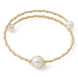 Grade un bracelet manchette en perles naturelles, bracelet enroulé en fil de cuivre plaqué en rack