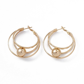 Vacuum Plating 201 Stainless Steel Hoop Earrings for Women, with 304 Stainless Steel Pin, Ring with Round Bead