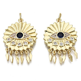 Messing micro pave klare zirkonia anhänger, mit Ringe springen, Nickel frei, Blume mit Auge, mit Rautencharme
