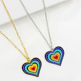 Romantic Heart-Shaped Pendant Couple Necklace with Colorful Layers and Alloy Material