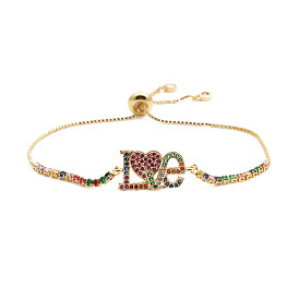 Adjustable Love Heart Bracelet with Colorful Zirconia Stones in Box Chain - Perfect Couples Gift