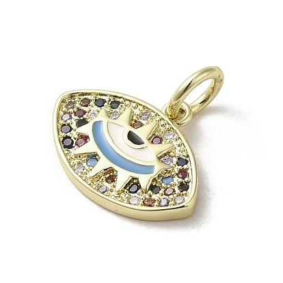 Micro cuivres ouvrent pendentifs zircone cubique, avec l'émail, avec anneau de saut, réel 18 k plaqué or, oeil