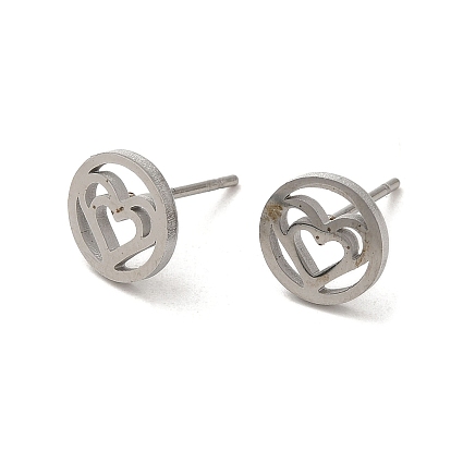 304 boucles d'oreille en acier inoxydable, coeur creux