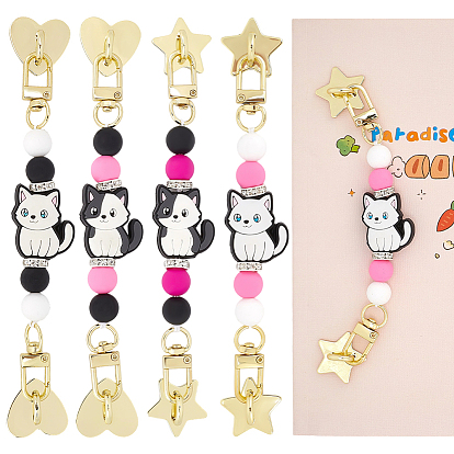 4 2 bracelets de téléphone en silicone (pièces), forme de chat, avec support de téléphone portable en fer