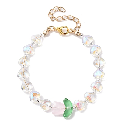 Bracelets de perles de verre, avec des bijoux en alliage pour les femmes, fleur et coeur