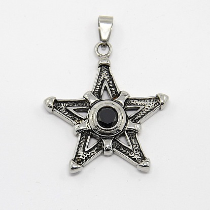 Vintage Men's 304 Stainless Steel Star Pendants, with Rhinestone, 49x38x5mm, Hole: 7x4mm