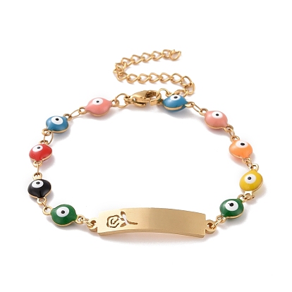 Вакуумное покрытие pvd 304 прямоугольник из нержавеющей стали с браслетом из розовых звеньев, красочный эмалевый браслет с цепями от сглаза для женщин