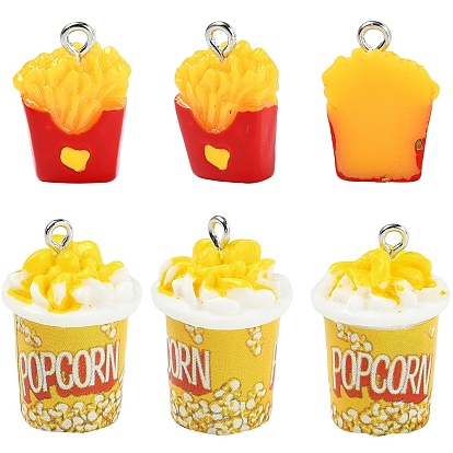 10 шт 2 стили подвески из непрозрачной смолы, подвески-имитации еды с петлями из платинового железа, картофель фри и попкорн