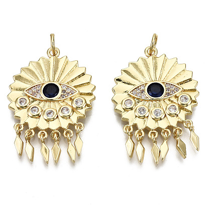 Messing micro pave klare zirkonia anhänger, mit Ringe springen, Nickel frei, Blume mit Auge, mit Rautencharme
