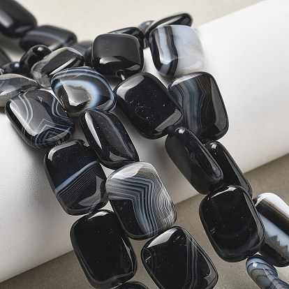 Натуральный черный агат бисер нитей, окрашенная и подогревом, прямоугольные