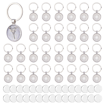 30Подвесные украшения из сплава шт., с железными кольцами и стеклянными кабошонами, плоско-круглые