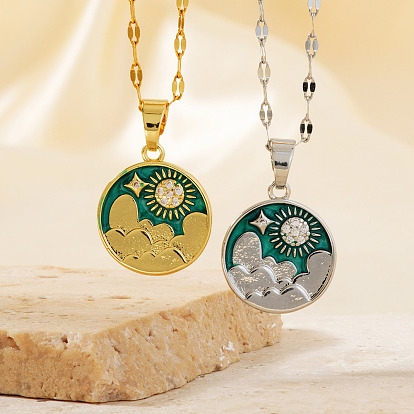 Латунная зеленая эмаль 3d плоские круглые подвески в виде солнца и неба