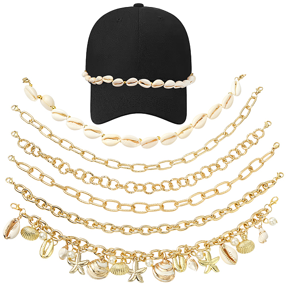 6 шт. 6 стили: ракушка каури в морском стиле, цепочка из алюминиевого и латунного сплава