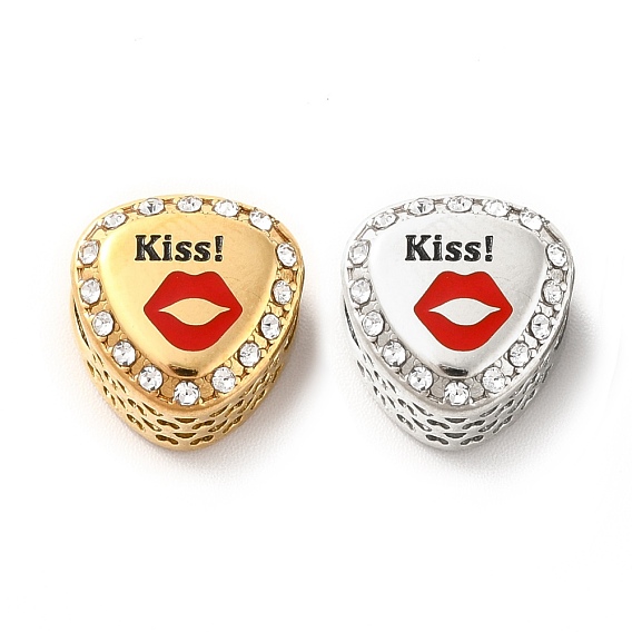304 из нержавеющей стали европейские шарики, бусины с большим отверстием, с стразами и эмалью, слеза и словесный поцелуй