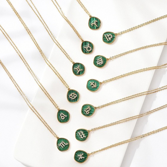 304 ожерелья с подвесками в виде созвездий из нержавеющей стали с микропаве из кубического циркония, с синтетическим малахита, золотые