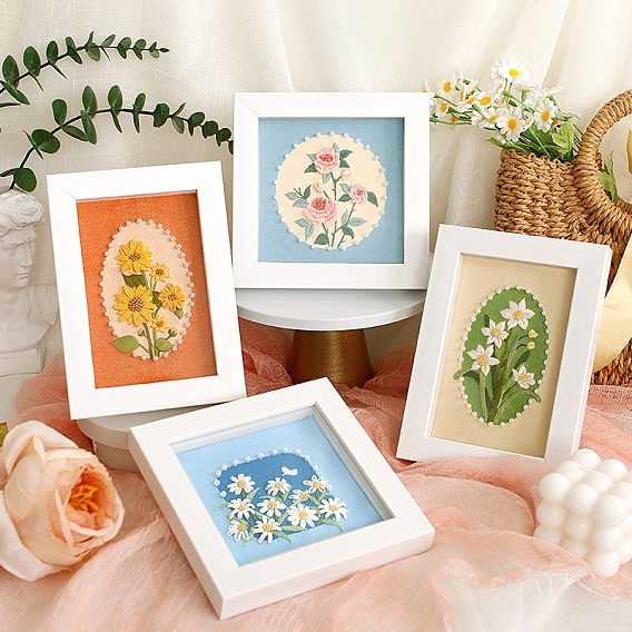 Наборы для вышивки фоторамки с цветочным узором своими руками для начинающих, включая набивную хлопчатобумажную ткань, нитки и иглы для вышивания, пластиковые пяльцы для вышивания