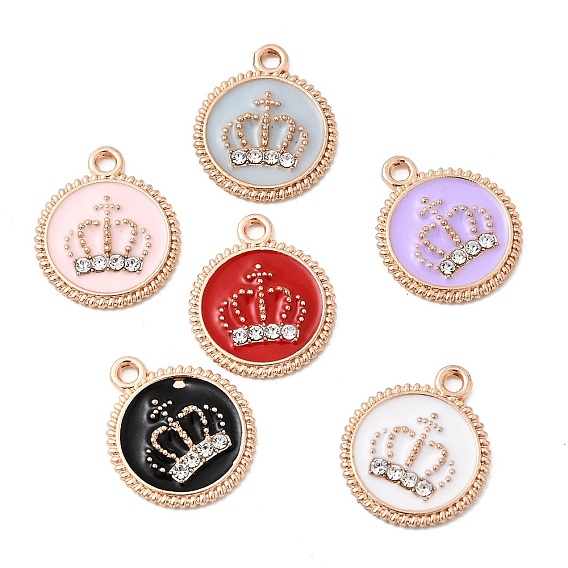 Подвески из эмали и сплава, со стразами, плоско-круглые, золотые