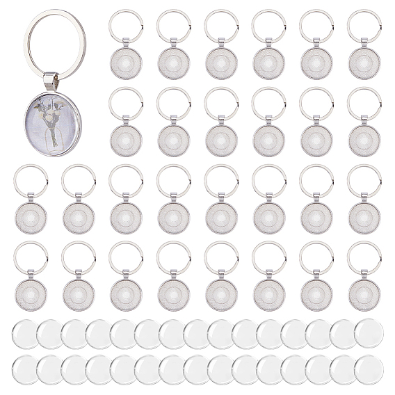 30Подвесные украшения из сплава шт., с железными кольцами и стеклянными кабошонами, плоско-круглые