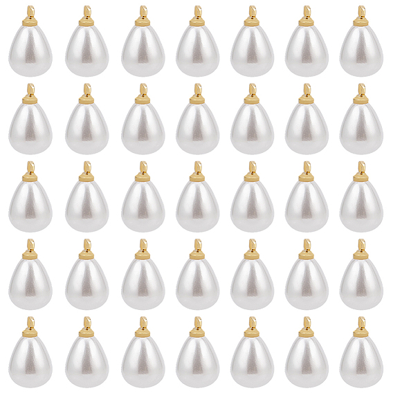 60шт. подвески из пластика ABS с имитацией жемчуга, с латунной фурнитурой , капля, реальный 18 k позолоченный