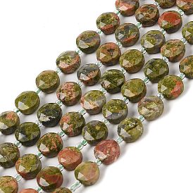 Natural Unakite Bead Strands, Faceted, Flat Round