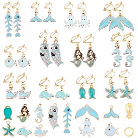 SUNNYCLUE DIY Clip-on Earring Making, with Alloy Enamel Pendants, Brass Enamel Charms, Iron Jump Rings and Brass Clip-on Earring Findings