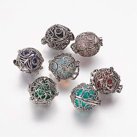 Brass Cage Pendants, with Gemstone Beads, Owl