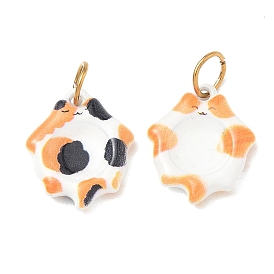 304 Stainless Steel Enamel Pendants, Calico Cat Shape Charm, with Jump Ring