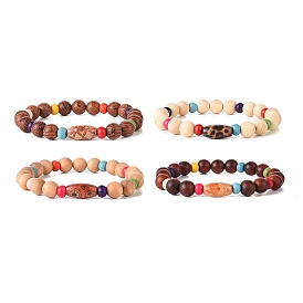Wooden Beaded Bracelet Sets, Synthetic Turquoise(Dyed) Bead Stretch Bracelets for Women