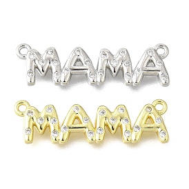 День матери латунные микро-паве прозрачные кубические цирконии слово мама соединительные подвески, долговечный, без свинца и без кадмия, стойки покрытие