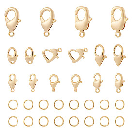 16 шт. 8 стили латунные застежки-лобстеры, с латунными открытыми соединительными кольцами (шт.), разнообразные