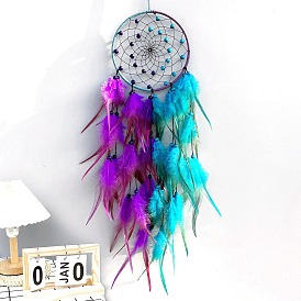 Two Tone Stlye Iron Pendant Decoration, Woven Net/Web with Feather for Home Hanging Decorations