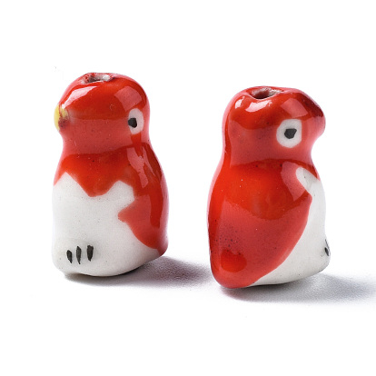 Brins de perles en céramique de porcelaine faites à la main, famille rose de style, pingouin