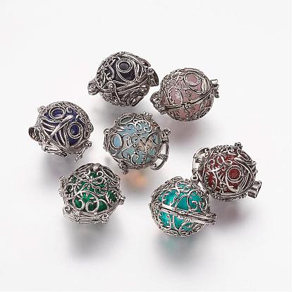 Brass Cage Pendants, with Gemstone Beads, Owl