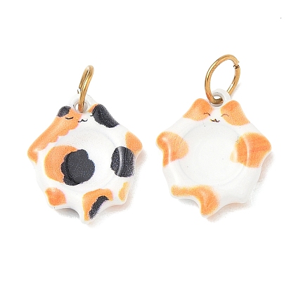 304 Stainless Steel Enamel Pendants, Calico Cat Shape Charm, with Jump Ring