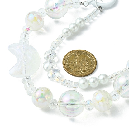Acrylic & Glass Beaded Mobile Straps, Multifunctional Chain, with Alloy Spring Gate Ring, Round & Moon & Heart