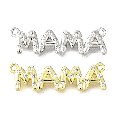 День матери латунные микро-паве прозрачные кубические цирконии слово мама соединительные подвески, долговечный, без свинца и без кадмия, стойки покрытие