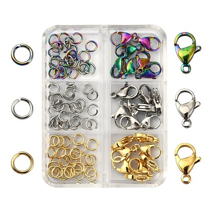 120Pcs Ion Plating(IP) 304 Stainless Steel Lobster Claw Clasps, Parrot Trigger Clasps and 304 Stainless Steel Open Jump Rings