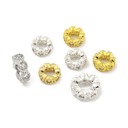 Бусины-проставки из латуни с кубическим цирконием, долговечный, без свинца и без кадмия, плоско-круглые
