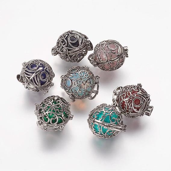 Brass Cage Pendants, with Gemstone Beads, Owl