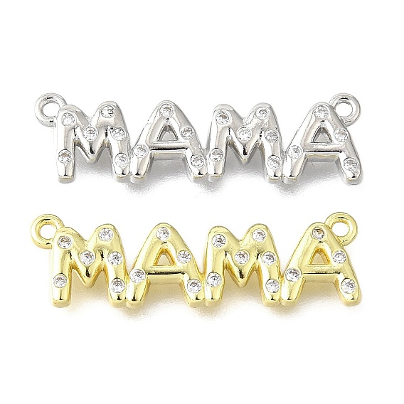 День матери латунные микро-паве прозрачные кубические цирконии слово мама соединительные подвески, долговечный, без свинца и без кадмия, стойки покрытие