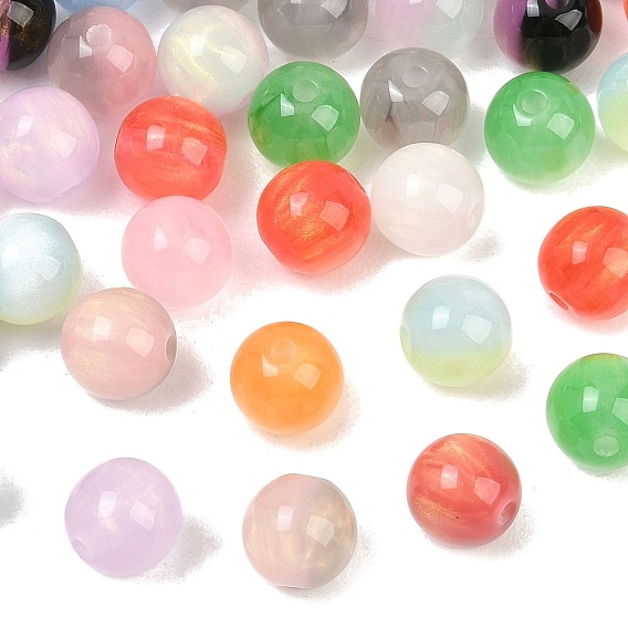 Perlas de resina opacos, rondo, con polvo del brillo