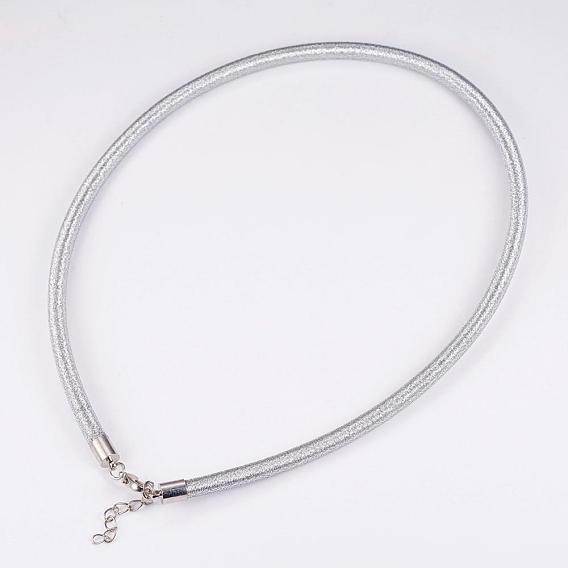 Metallic Cord Necklaces, with Brass Extender Chains and Findings