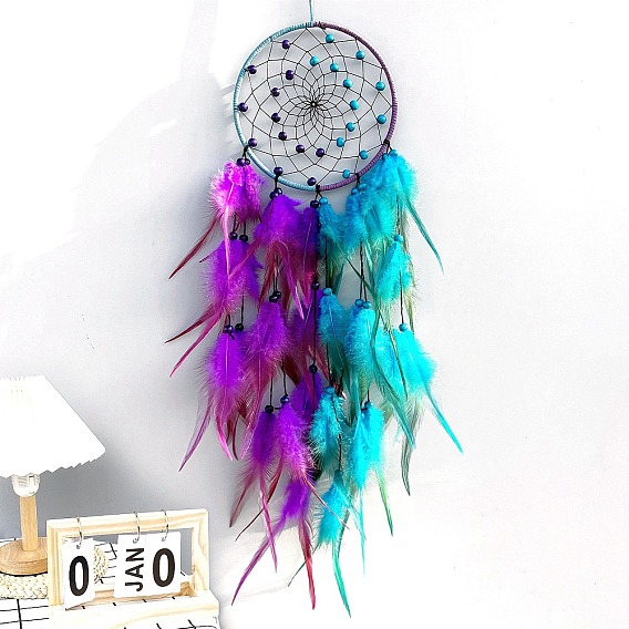 Двухцветное стильное украшение из железного кулона, тканая сетка/паутина с перьями для подвесных украшений дома