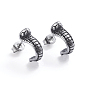 Retro 304 Stainless Steel Stud Earrings, Half Hoop Earrings, with Ear Nuts, Snake