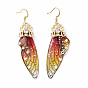 Resin Butterfly Wing Dangle Earrings with Clear Cubic Zirconia, Real 18K Gold Plated Brass Jewelry for Women, Cadmium Free & Lead Free